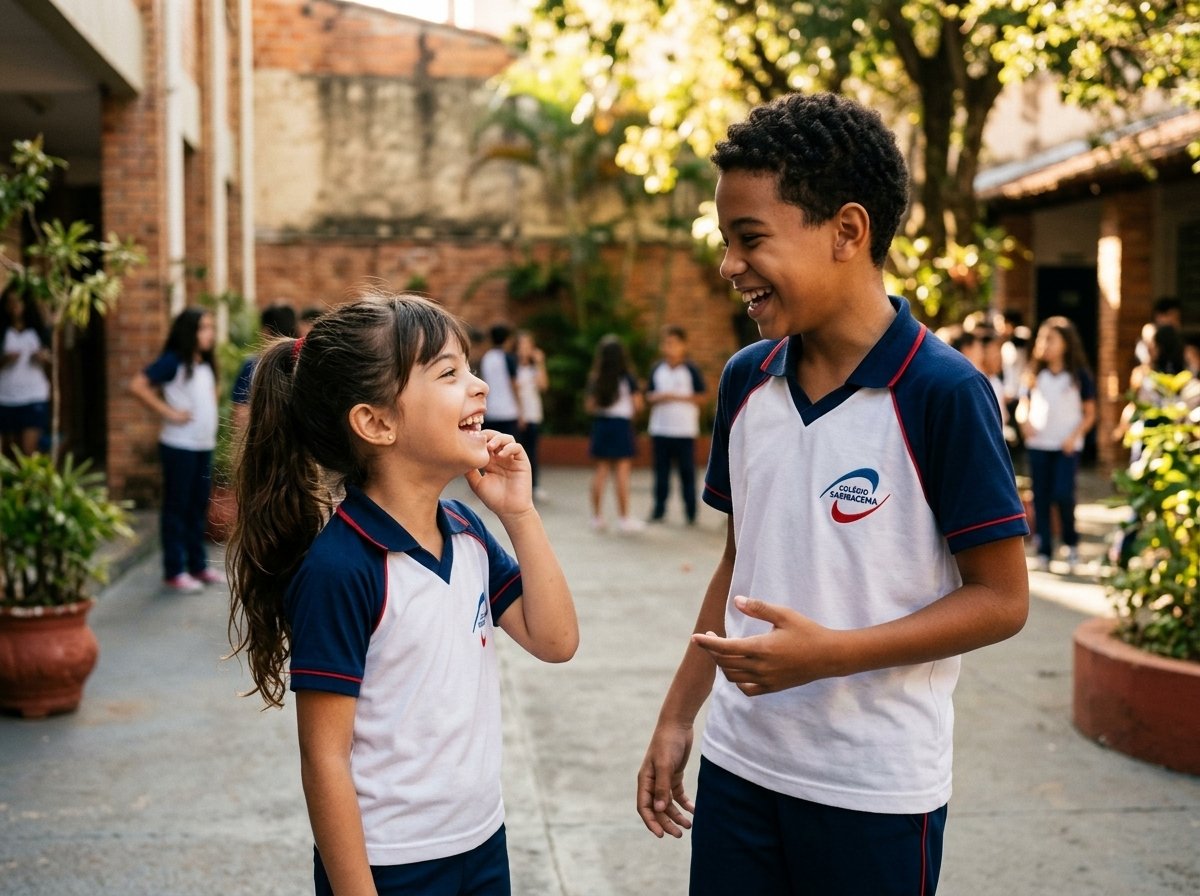 Alunos conversando no pátio do Colégio Sabiracema